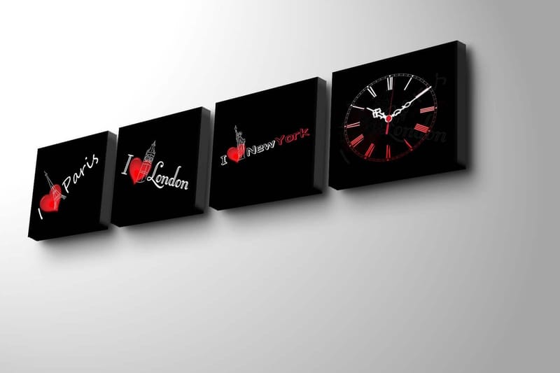 Koristeellinen Canvas Seinäkello (4 kpl) - Sisustustuotteet - Seinäkoristeet - Kellot