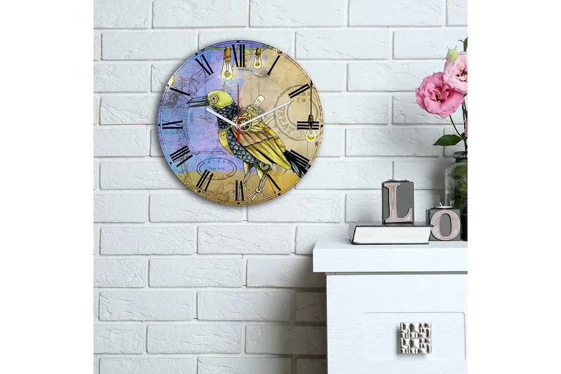 Koristeellinen MDF Seinäkello 30 cm - Monivärinen - Sisustustuotteet - Seinäkoristeet - Kellot