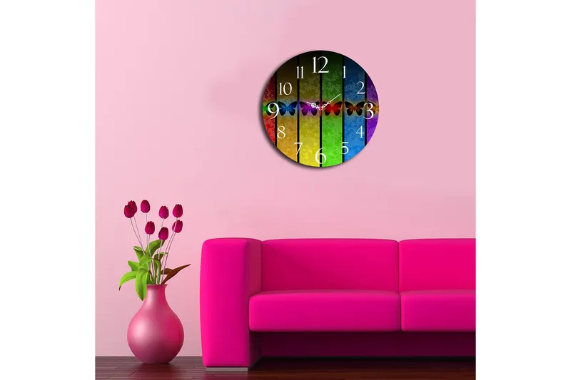 Koristeellinen MDF Seinäkello 40 cm - Monivärinen - Sisustustuotteet - Seinäkoristeet - Kellot