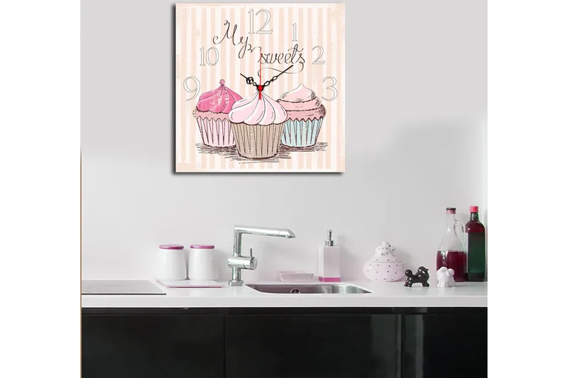 Koristeellinen MDF Seinäkello 40x40 cm - Monivärinen - Sisustustuotteet - Seinäkoristeet - Kellot