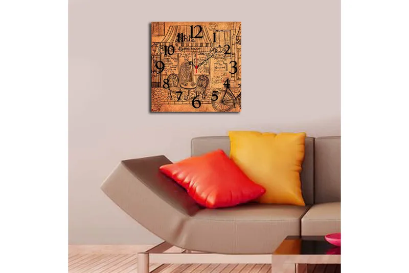 Koristeellinen MDF Seinäkello 40x40 cm - Monivärinen - Sisustustuotteet - Seinäkoristeet - Kellot