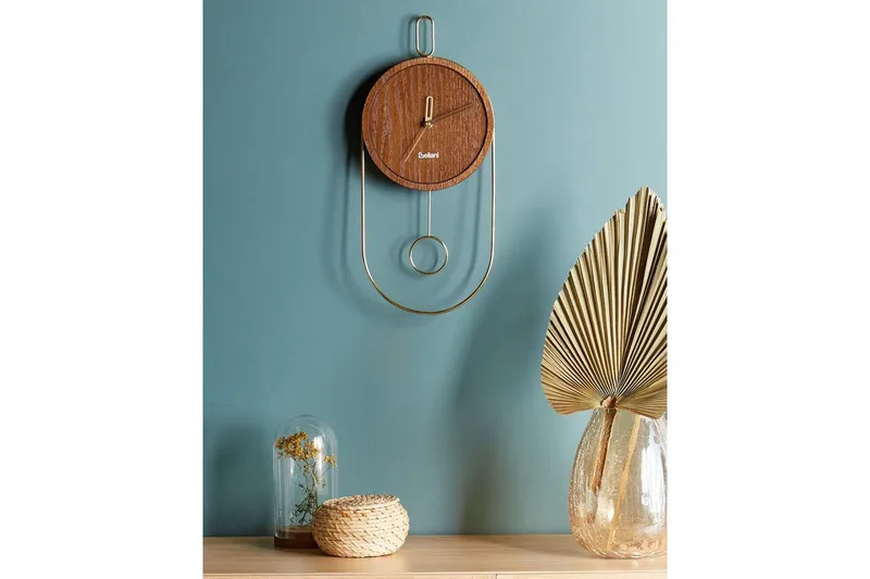 Pendelur Beliani Sierre Ljus trä/svart Dark colored wood||GOLD - Sisustustuotteet - Seinäkoristeet - Kellot - Seinäkellon koneisto