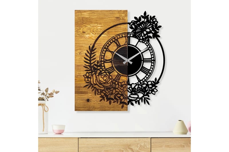 Seinäkello Draai Blommor - Musta/Pähkinä - Sisustustuotteet - Seinäkoristeet - Kellot