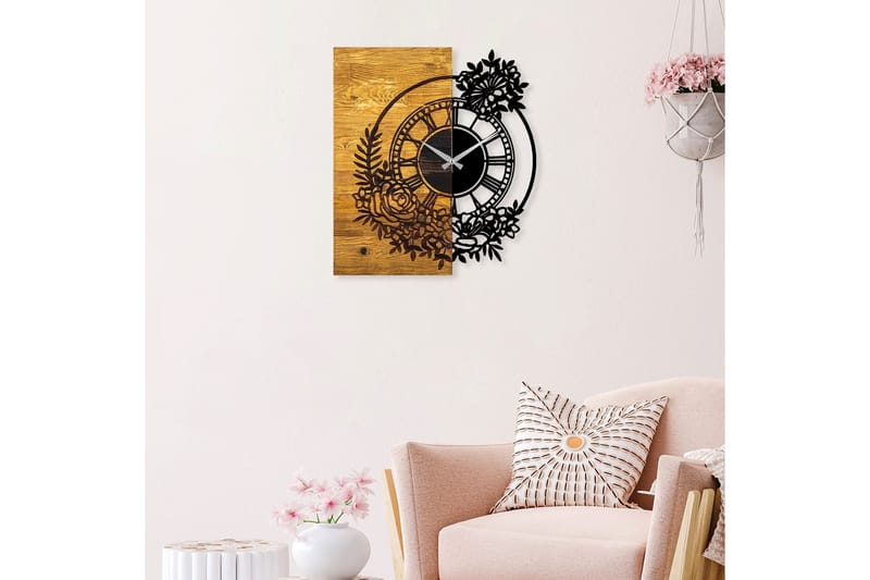 Seinäkello Draai Blommor - Musta/Pähkinä - Sisustustuotteet - Seinäkoristeet - Kellot