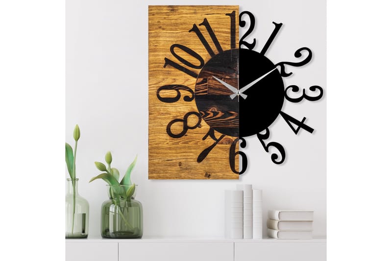 Seinäkello Draai - Musta/Pähkinä - Sisustustuotteet - Seinäkoristeet - Kellot