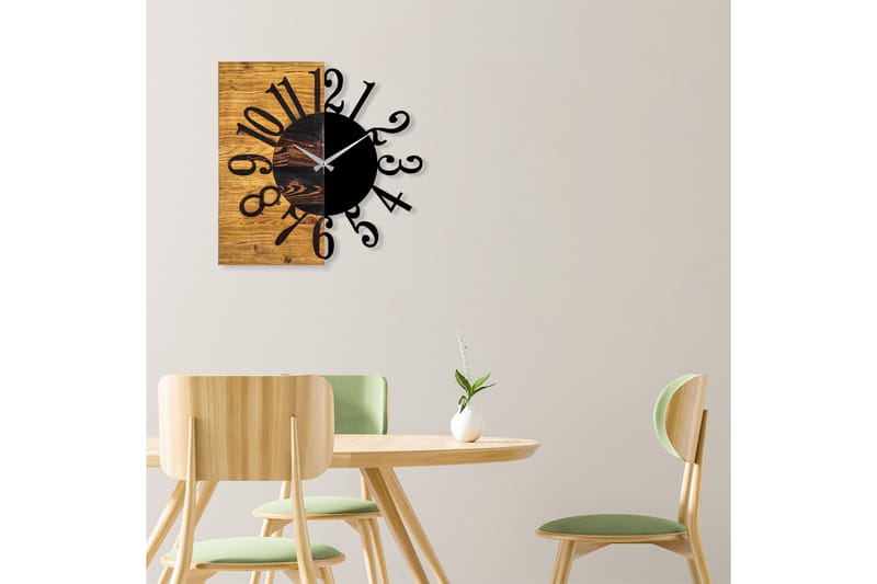 Seinäkello Draai - Musta/Pähkinä - Sisustustuotteet - Seinäkoristeet - Kellot