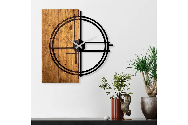 Seinäkello Draai - Musta/Vaalea Pähkinä - Sisustustuotteet - Seinäkoristeet - Kellot