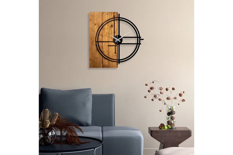 Seinäkello Draai - Musta/Vaalea Pähkinä - Sisustustuotteet - Seinäkoristeet - Kellot