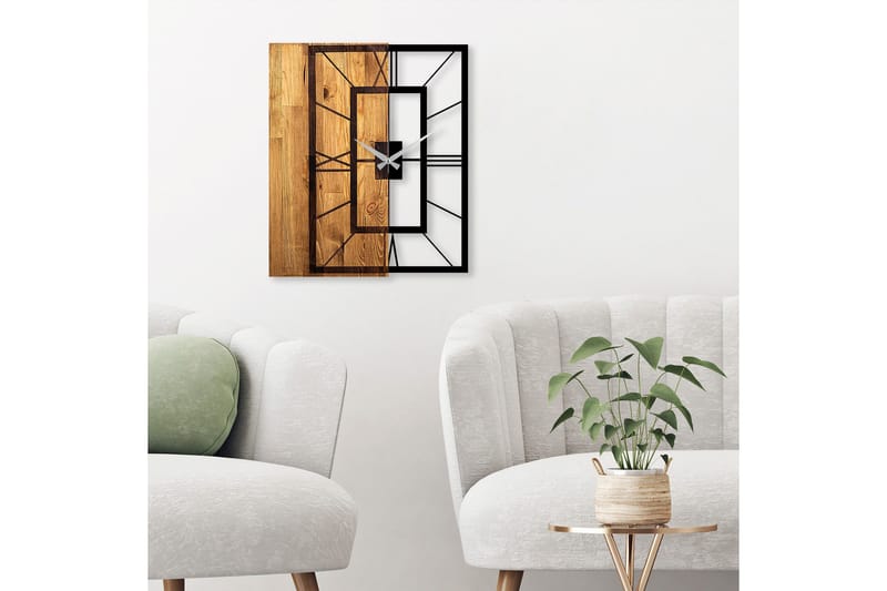 Seinäkello Draai Nelikulmainen - Musta/Vaalea Pähkinä - Sisustustuotteet - Seinäkoristeet - Kellot