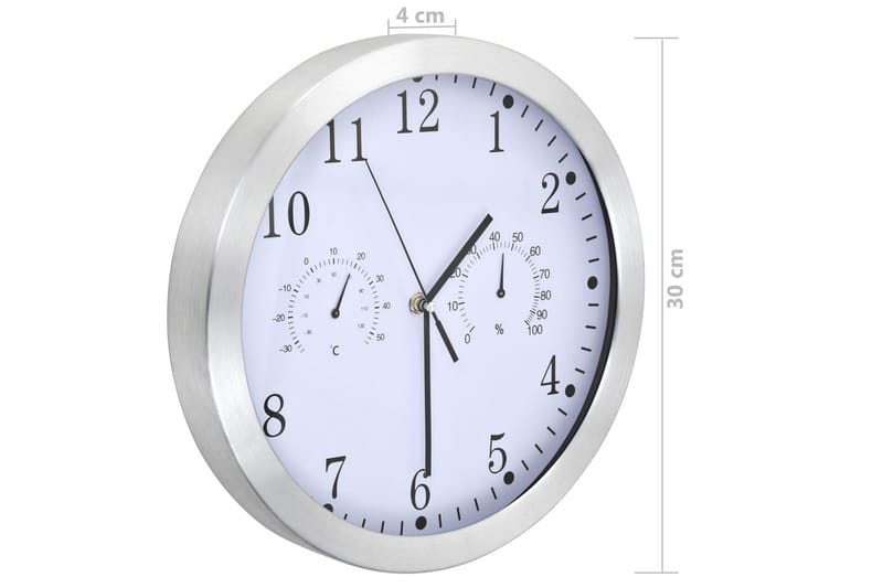 Seinäkello kvartsikoneisto kosteus- & lämpömittari 30cm - Valkoinen - Sisustustuotteet - Seinäkoristeet - Kellot