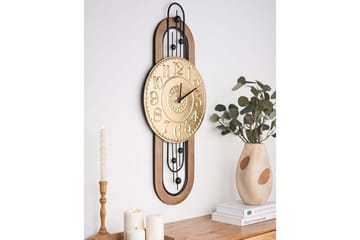 Väggklocka Beliani Nobelium GOLD||Black||Light colored wood - Sisustustuotteet - Seinäkoristeet - Kellot - Seinäkellon koneisto