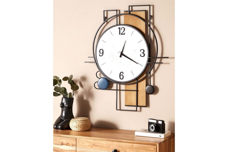 Väggklocka Beliani Tavel Multicolored||Black||White||Light colored wood - Sisustustuotteet - Seinäkoristeet - Kellot - Seinäkellon koneisto