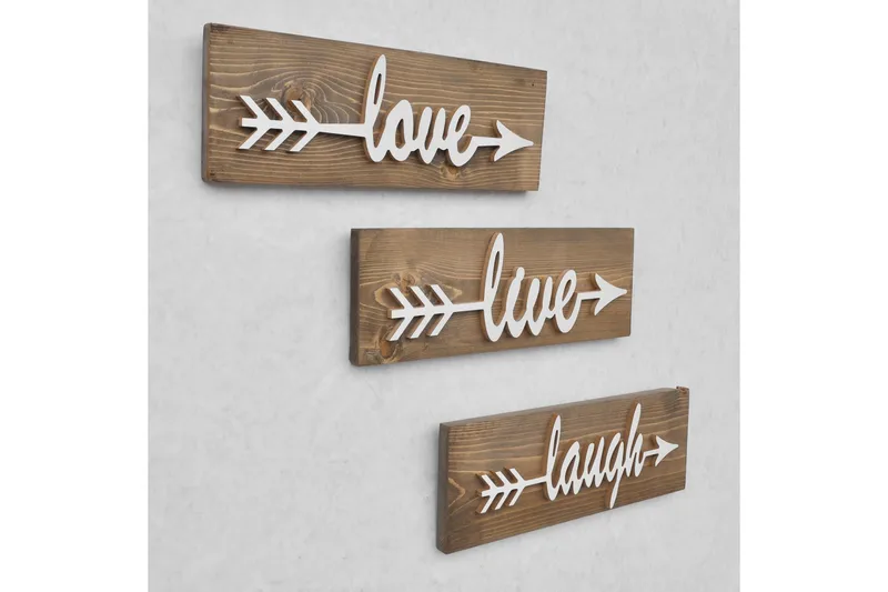 Evila Seinäkoriste Love Live Laugh - Ruskea - Sisustustuotteet - Seinäkoristeet - Kyltti - Ovikyltti