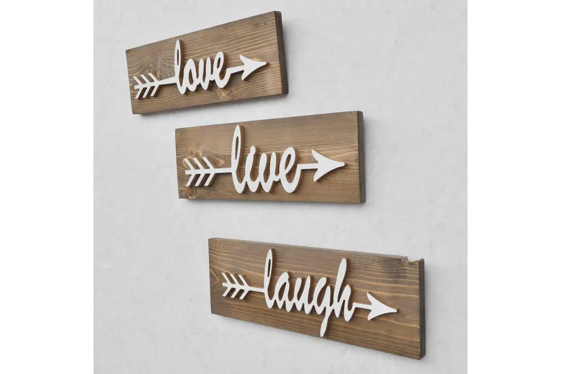 Evila Seinäkoriste Love Live Laugh - Ruskea - Sisustustuotteet - Seinäkoristeet - Kyltti - Ovikyltti