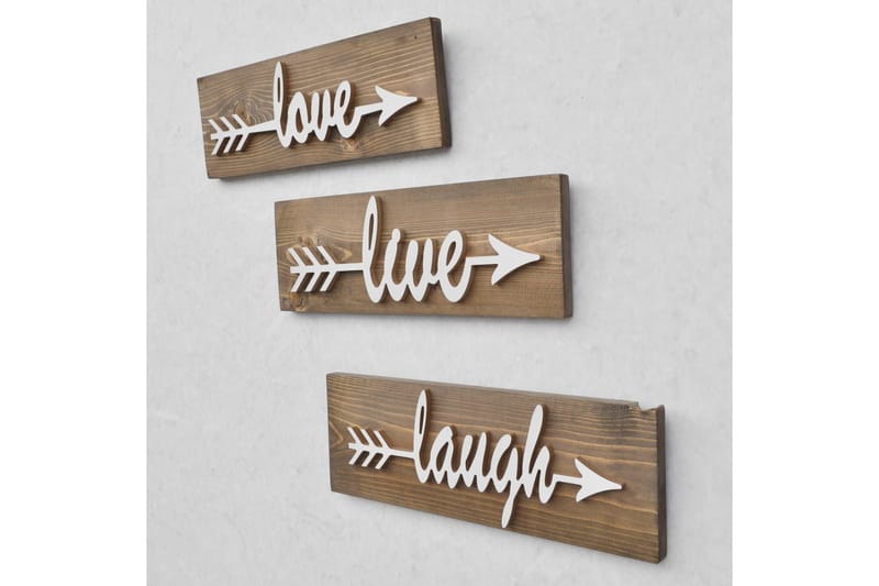 Evila Seinäkoriste Love Live Laugh - Ruskea - Sisustustuotteet - Seinäkoristeet - Kyltti - Ovikyltti