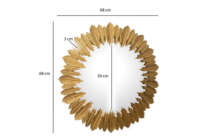 Peili Wohnling Höyhen metallikehys pyöreä 68 cm moderni - Sisustustuotteet - Seinäkoristeet - Muovikoristeet