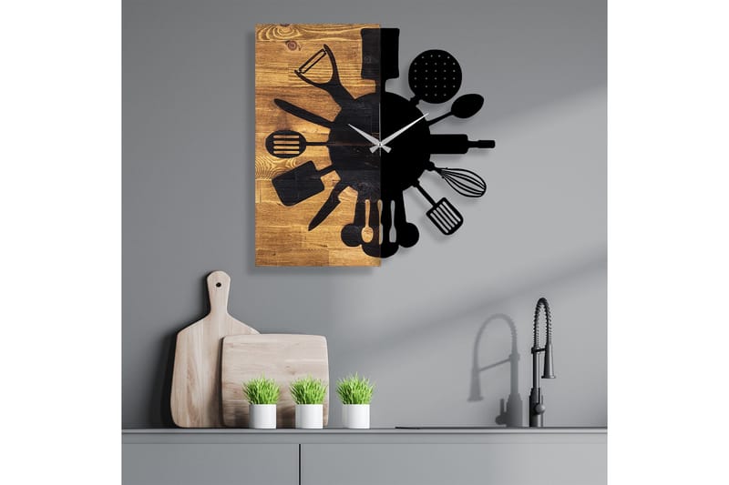 Puukello 32 - Musta/Pähkinä - Sisustustuotteet - Seinäkoristeet - Kellot