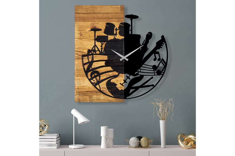 Puukello 33 - Musta/Pähkinä - Sisustustuotteet - Seinäkoristeet - Kellot