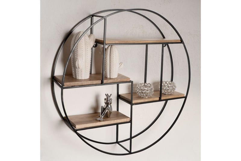 Seinähylly Wohnling Pyöreä massiivipuu metallirungolla seinään kiinnitettävä teollisuustyyli - Talo & remontointi - Keittiö & kylpyhuone - Keittiö & kodinhoitohuone - Keittiön sisustus - Keittiöhylly