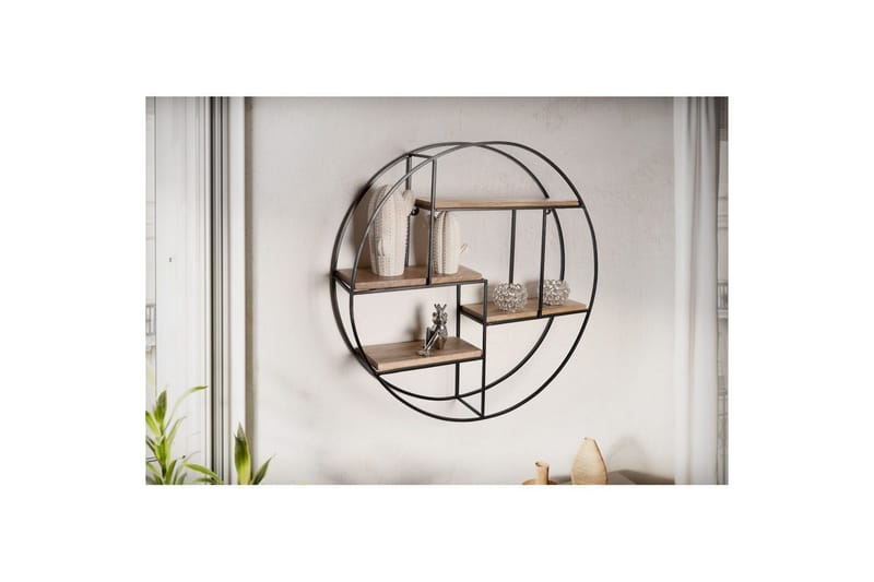 Seinähylly Wohnling Pyöreä massiivipuu metallirungolla seinään kiinnitettävä teollisuustyyli - Talo & remontointi - Keittiö & kylpyhuone - Keittiö & kodinhoitohuone - Keittiön sisustus - Keittiöhylly