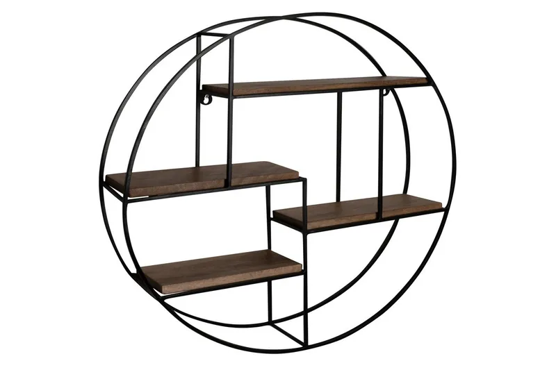 Seinähylly Wohnling Pyöreä massiivipuu metallirungolla seinään kiinnitettävä teollisuustyyli, undefined