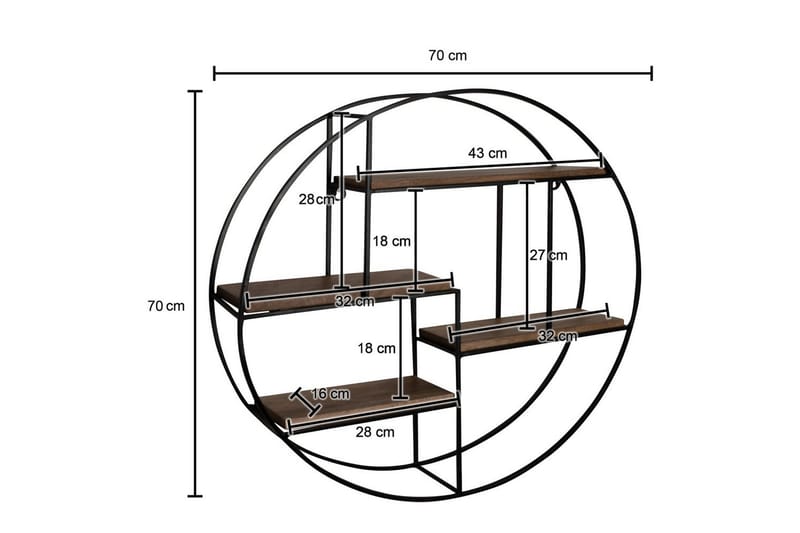Seinähylly Wohnling Pyöreä massiivipuu metallirungolla seinään kiinnitettävä teollisuustyyli - Talo & remontointi - Keittiö & kylpyhuone - Keittiö & kodinhoitohuone - Keittiön sisustus - Keittiöhylly