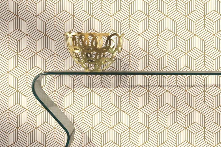 Liimaa&Irrota Striped Hexagon Tarratapetti Valkoinen/Kulta - RoomMates - Seinätarrat