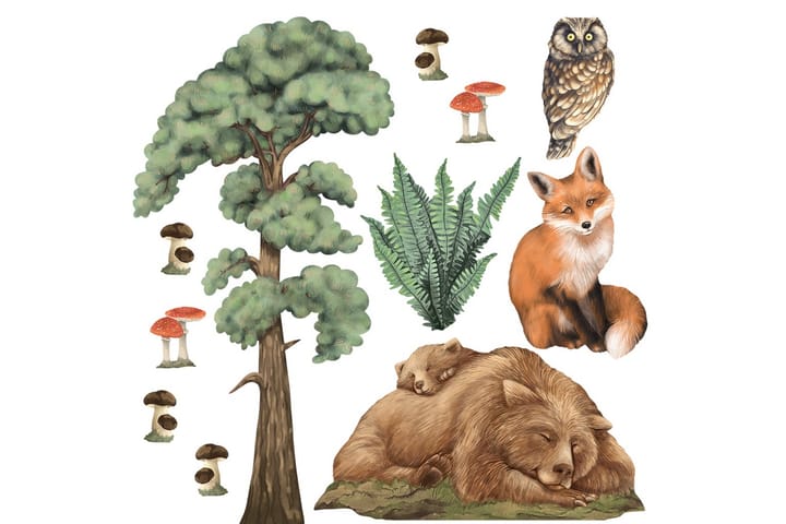 Sisustustarra Metsän Eläimet II 11Kpl - Pastelowe - Seinätarrat