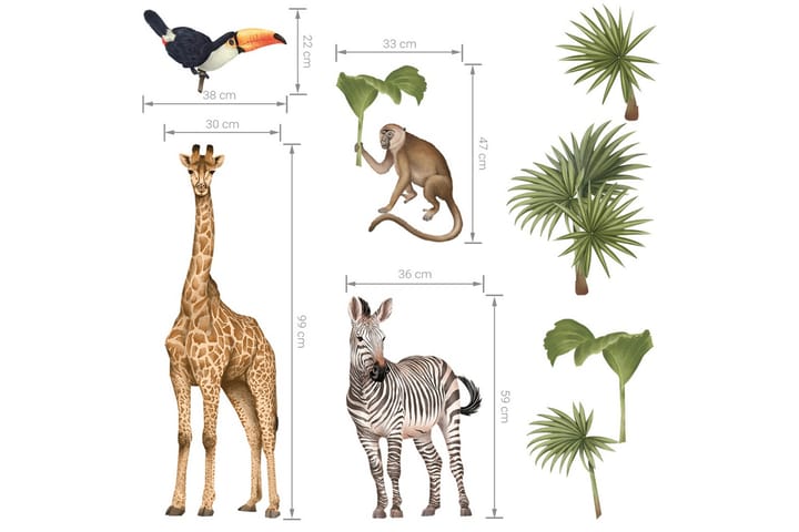 Sisustustarrat Safarin Eläimet I 8Kpl - Pastelowe - Seinätarrat