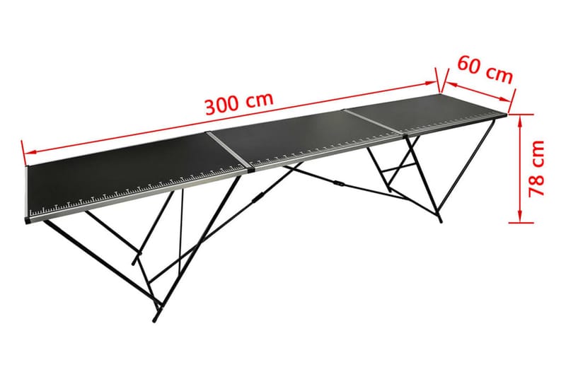 Taittuva tapetointipöytä MDF ja alumiini 300x60x78 cm - Musta - Sisustustuotteet - Seinäkoristeet - Tapetit - Tapettien lisätarvikkeet - Tapetointipöytä