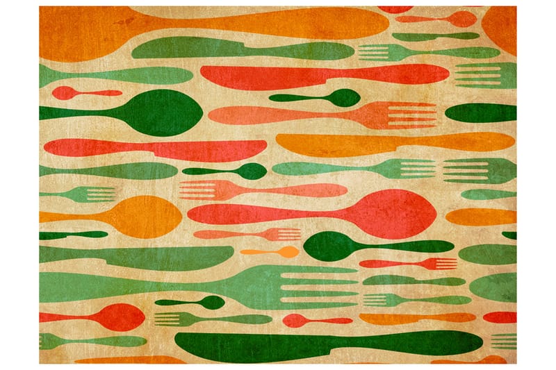 Valokuvatapetti Aterimet oranssi ja vihreä 300x231 - Artgeist sp. z o. o. - Sisustustuotteet - Seinäkoristeet - Tapetit - Valokuvatapetit