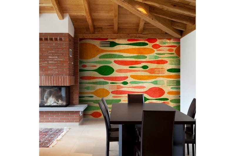 Valokuvatapetti Aterimet oranssi ja vihreä 350x270, Artgeist sp. z o. o.
