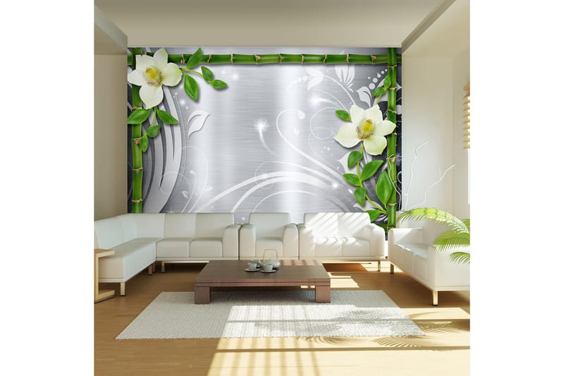 Valokuvatapetti Bamboo And Two Orchids 150x105 - Artgeist sp. z o. o. - Sisustustuotteet - Seinäkoristeet - Tapetit - Valokuvatapetit