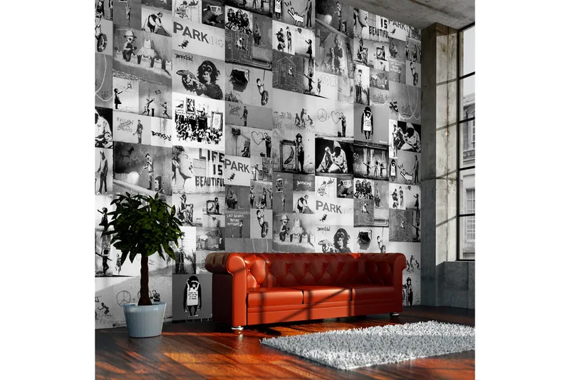 Valokuvatapetti Banksy Grey Collage 50x1000, Artgeist sp. z o. o.