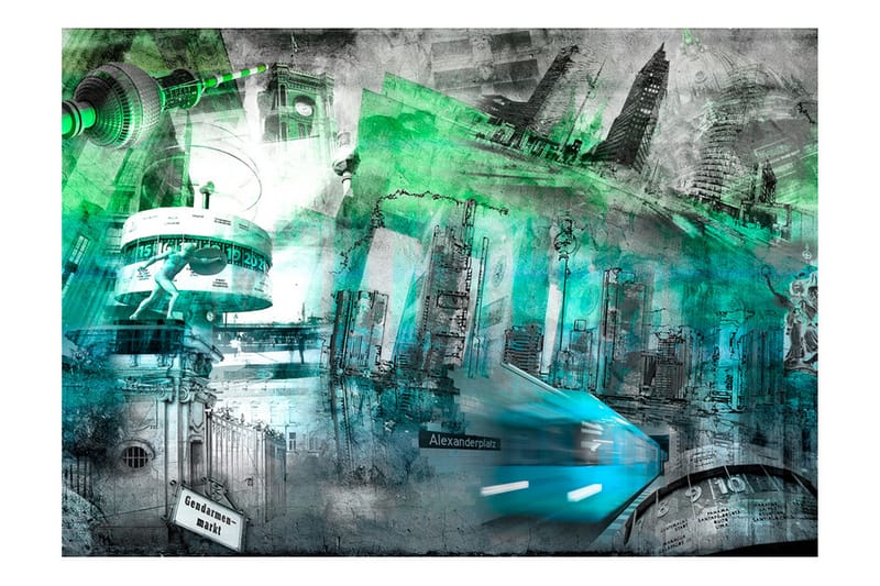 Valokuvatapetti Berlin Collage Green 250x175, Artgeist sp. z o. o.