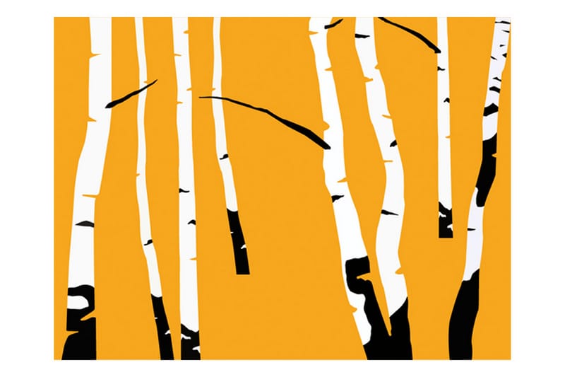Valokuvatapetti Birches On The Orange Background 200x154 - Artgeist sp. z o. o. - Sisustustuotteet - Seinäkoristeet - Tapetit - Valokuvatapetit