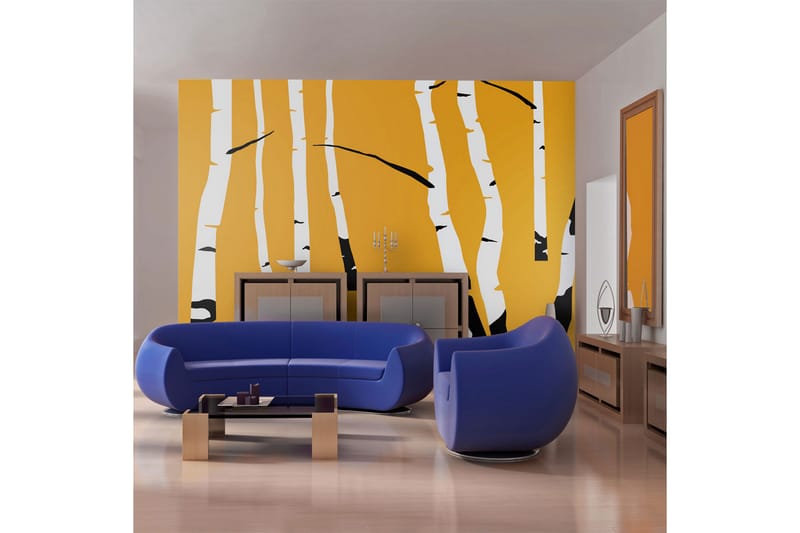 Valokuvatapetti Birches On The Orange Background 250x193 - Artgeist sp. z o. o. - Sisustustuotteet - Seinäkoristeet - Tapetit - Valokuvatapetit