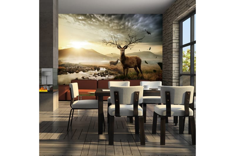 Valokuvatapetti Deers By Mountain Stream 250x193, Artgeist sp. z o. o.