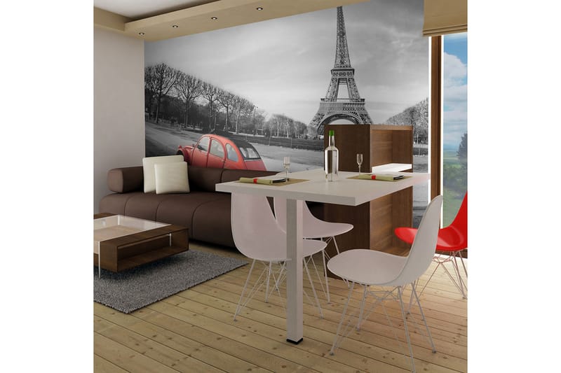 Valokuvatapetti Eiffel-torni ja Punainen auto 400x309, Artgeist sp. z o. o.