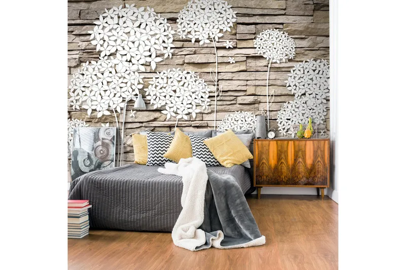 Valokuvatapetti Flowers On The Stone 200x140, Artgeist sp. z o. o.