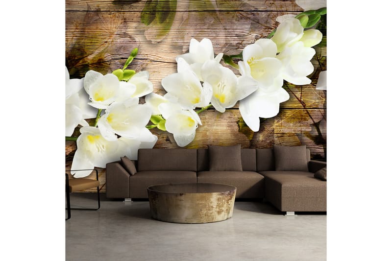 Valokuvatapetti Freesia On Wood 300x210 - Artgeist sp. z o. o. - Sisustustuotteet - Seinäkoristeet - Tapetit - Valokuvatapetit