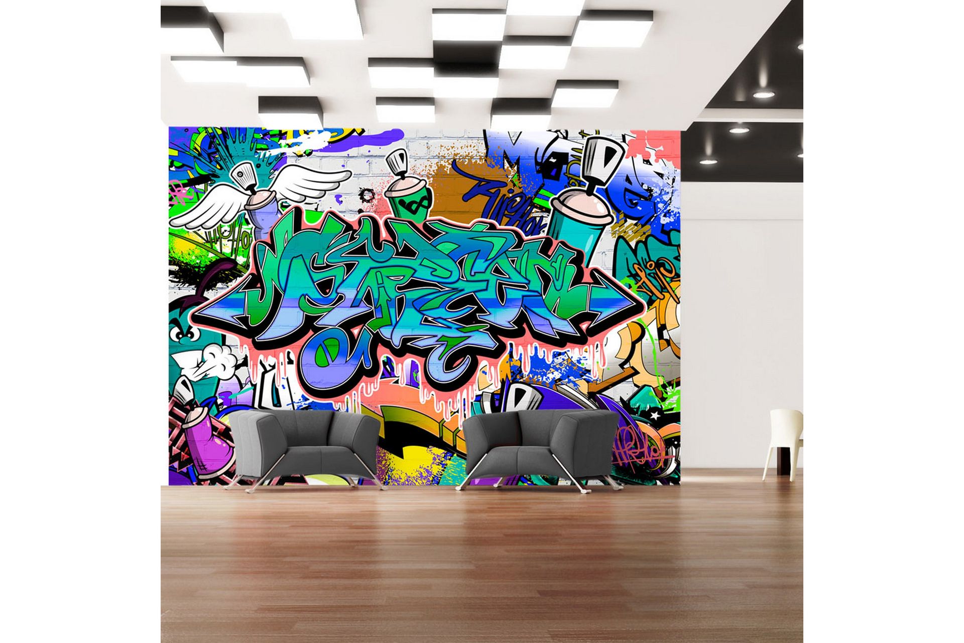 Valokuvatapetti Graffiti Blue Theme 350x245 - Artgeist sp. z o. o. - Sisustustuotteet - Seinäkoristeet - Tapetit - Valokuvatapetit