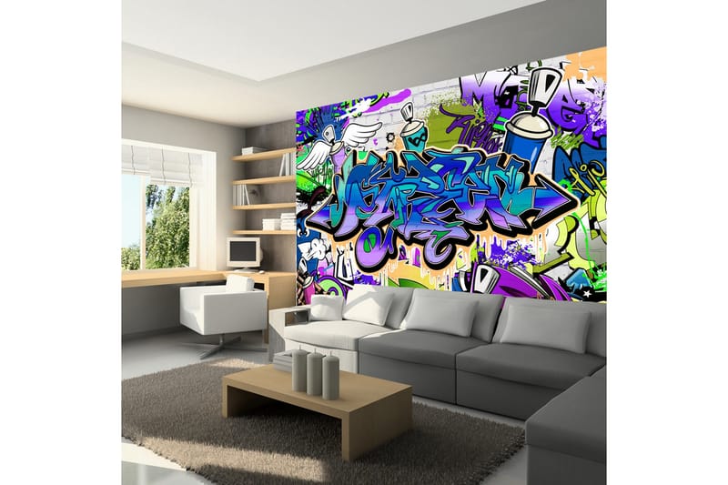 Valokuvatapetti Graffiti Violet Theme 350x245 - Artgeist sp. z o. o. - Sisustustuotteet - Seinäkoristeet - Tapetit - Valokuvatapetit