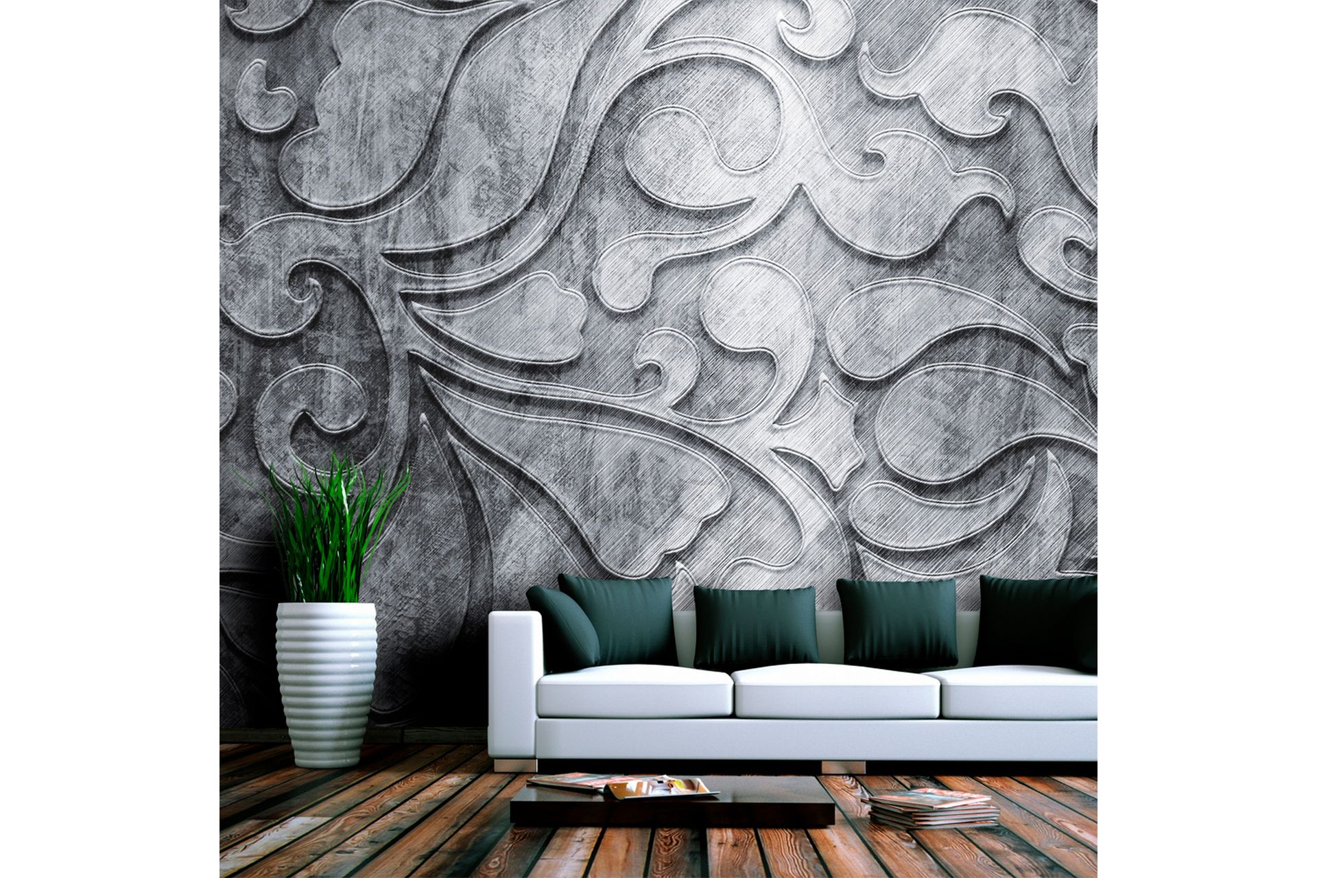 Valokuvatapetti Hopeataustalla Kukkakuvio 200x154 - Artgeist sp. z o. o. - Sisustustuotteet - Seinäkoristeet - Tapetit - Valokuvatapetit