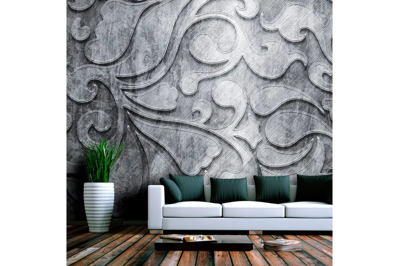 Valokuvatapetti Hopeataustalla Kukkakuvio 300x231 - Artgeist sp. z o. o. - Sisustustuotteet - Seinäkoristeet - Tapetit - Valokuvatapetit