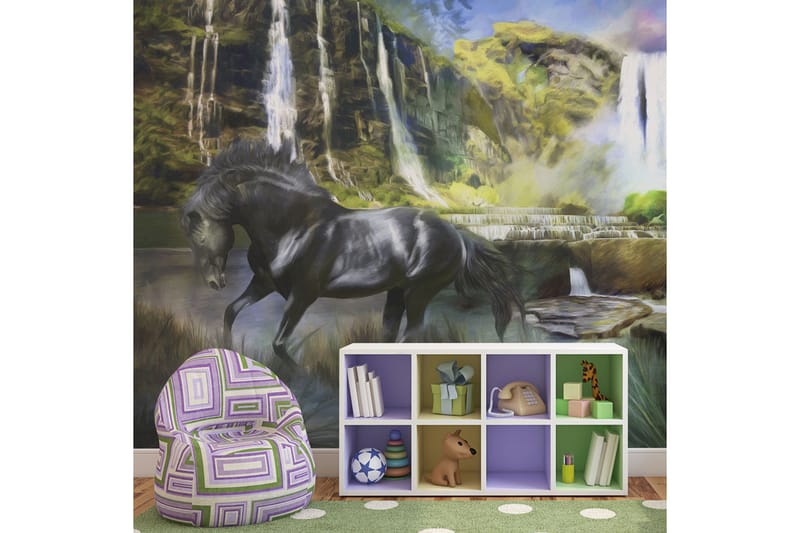 Valokuvatapetti Horse Sky Blue Waterfall 200x154, Artgeist sp. z o. o.