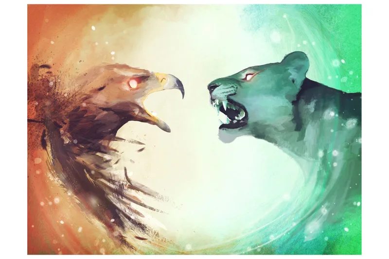 Valokuvatapetti Interspecies Clash 350x270 - Artgeist sp. z o. o. - Sisustustuotteet - Seinäkoristeet - Tapetit - Valokuvatapetit