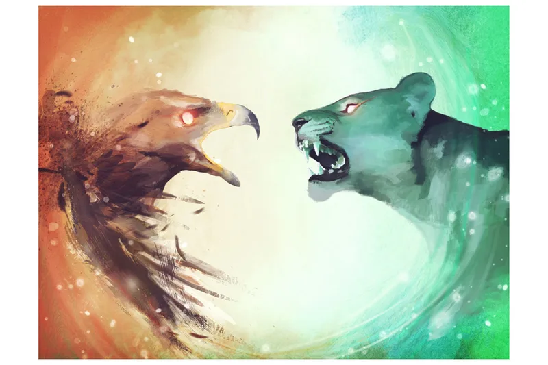 Valokuvatapetti Interspecies Clash 350x270 - Artgeist sp. z o. o. - Sisustustuotteet - Seinäkoristeet - Tapetit - Valokuvatapetit