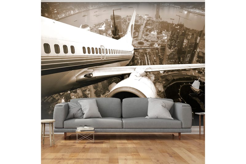 Valokuvatapetti Lentokone nousee kaupungista 400x309, Artgeist sp. z o. o.