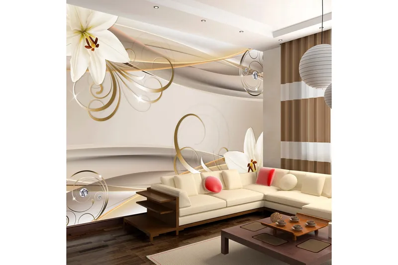 Valokuvatapetti Lilies And The Gold Spirals 400x280, Artgeist sp. z o. o.